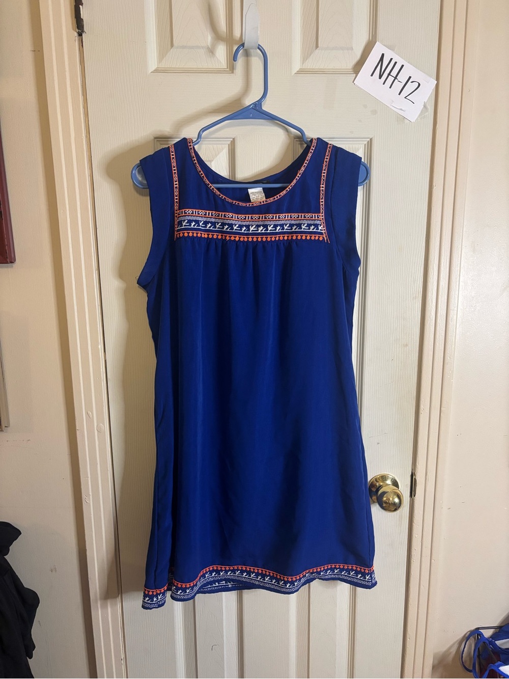 West 36th blue polyester dress with orange and white trim small